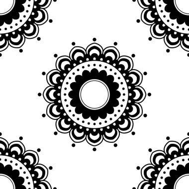 Mandala kusursuz siyah beyaz desenli. İslam, Arapça, Pakistan, Fas, Türkçe, Hindistan, İspanya motifleri. Vektör illüstrasyonu Eps 10