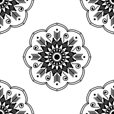 Mandala kusursuz siyah beyaz desenli. İslam, Arapça, Pakistan, Fas, Türkçe, Hindistan, İspanya motifleri. Vektör illüstrasyonu Eps 10