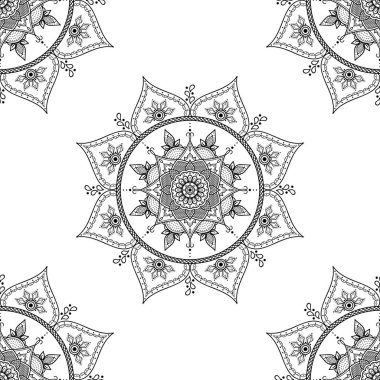 Mandala kusursuz siyah beyaz desenli. İslam, Arapça, Pakistan, Fas, Türkçe, Hindistan, İspanya motifleri. Vektör illüstrasyonu Eps 10