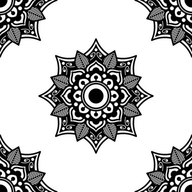 Mandala kusursuz siyah beyaz desenli. İslam, Arapça, Pakistan, Fas, Türkçe, Hindistan, İspanya motifleri. Vektör illüstrasyonu Eps 10