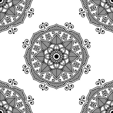 Mandala kusursuz siyah beyaz desenli. İslam, Arapça, Pakistan, Fas, Türkçe, Hindistan, İspanya motifleri. Vektör illüstrasyonu Eps 10