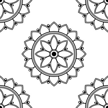 Mandala kusursuz siyah beyaz desenli. İslam, Arapça, Pakistan, Fas, Türkçe, Hindistan, İspanya motifleri. Vektör illüstrasyonu Eps 10