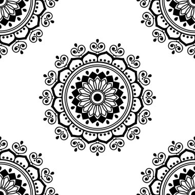Mandala kusursuz siyah beyaz desenli. İslam, Arapça, Pakistan, Fas, Türkçe, Hindistan, İspanya motifleri. Vektör illüstrasyonu Eps 10