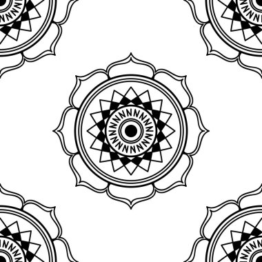 Mandala kusursuz siyah beyaz desenli. İslam, Arapça, Pakistan, Fas, Türkçe, Hindistan, İspanya motifleri. Vektör illüstrasyonu Eps 10