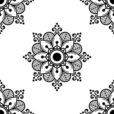 Mandala kusursuz siyah beyaz desenli. İslam, Arapça, Pakistan, Fas, Türkçe, Hindistan, İspanya motifleri. Vektör illüstrasyonu Eps 10