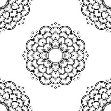 Mandala kusursuz siyah beyaz desenli. İslam, Arapça, Pakistan, Fas, Türkçe, Hindistan, İspanya motifleri. Vektör illüstrasyonu Eps 10