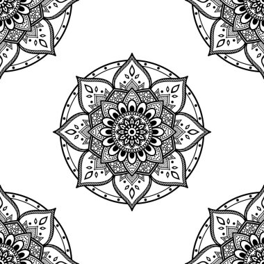 Mandala kusursuz siyah beyaz desenli. İslam, Arapça, Pakistan, Fas, Türkçe, Hindistan, İspanya motifleri. Vektör illüstrasyonu Eps 10