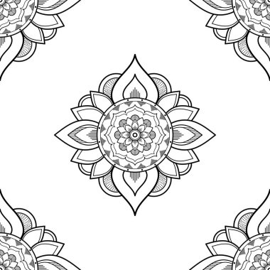 Mandala kusursuz siyah beyaz desenli. İslam, Arapça, Pakistan, Fas, Türkçe, Hindistan, İspanya motifleri. Vektör illüstrasyonu Eps 10