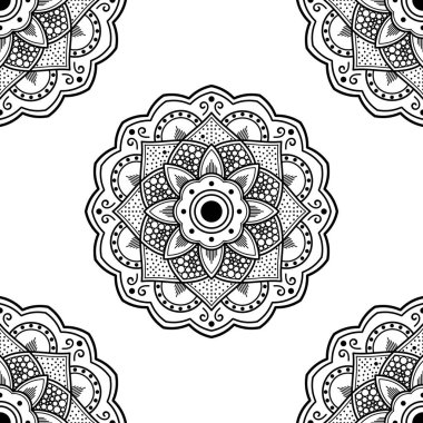 Mandala kusursuz siyah beyaz desenli. İslam, Arapça, Pakistan, Fas, Türkçe, Hindistan, İspanya motifleri. Vektör illüstrasyonu Eps 10
