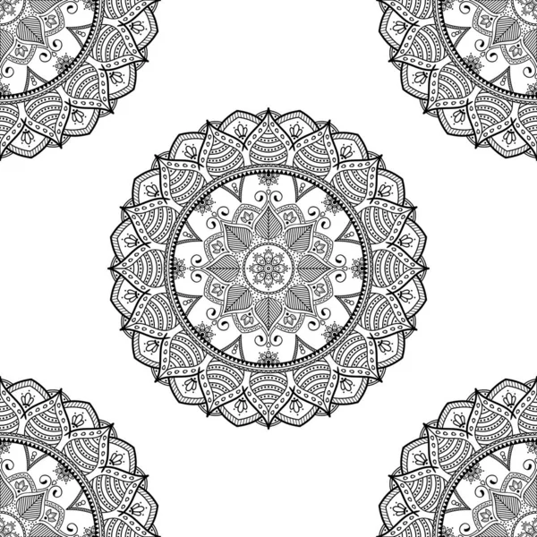 Mandala Seamless Pattern Black White Islam Arabic Pakistan Moroccan Turkish — 스톡 벡터