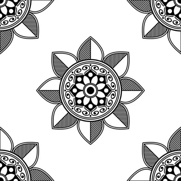 Patrón Sin Costuras Mandala Blanco Negro Islam Árabe Pakistán Marroquí — Vector de stock