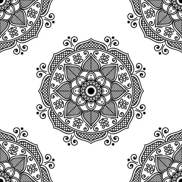 Mandala Motif Sans Couture Noir Blanc Islam Arabe Pakistan Marocain — Image vectorielle