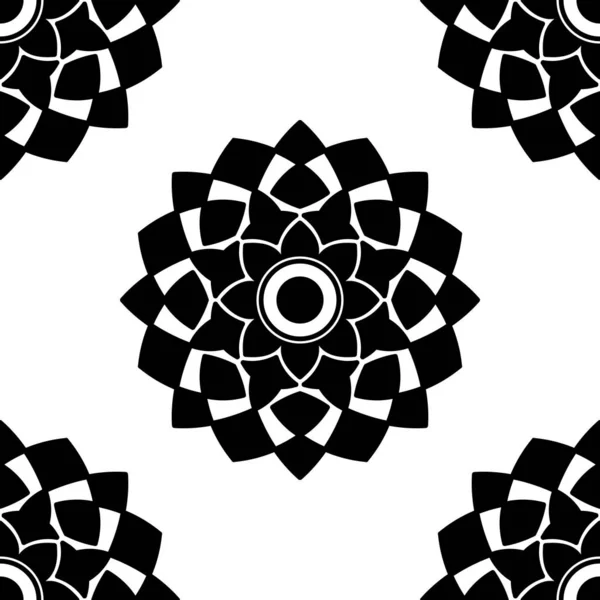 Mandala Seamless Pattern Black White Islam Arabic Pakistan Moroccan Turkish — 스톡 벡터