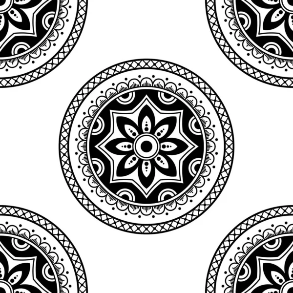 Patrón Sin Costuras Mandala Blanco Negro Islam Árabe Pakistán Marroquí — Vector de stock