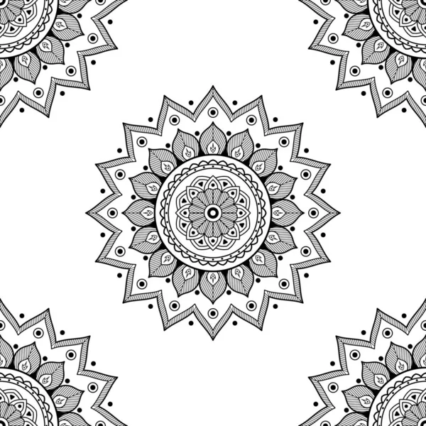 Mandala Sömlöst Mönster Svart Och Vitt Islam Arabiska Pakistanska Marockanska — Stock vektor