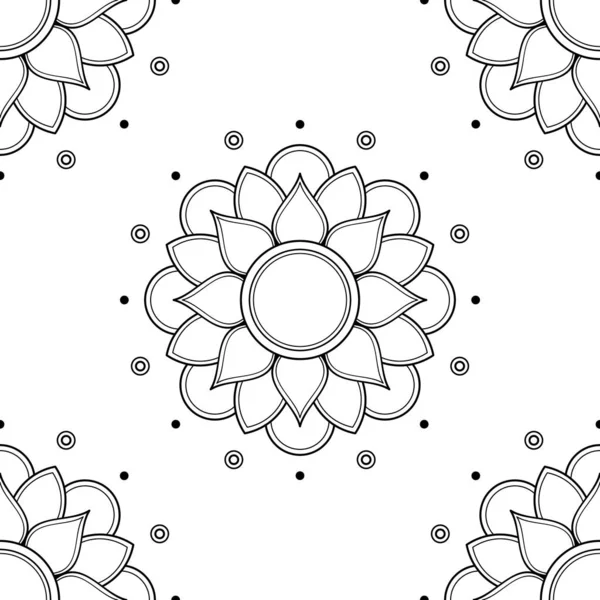 Mandala Seamless Pattern Black White Islam Arabic Pakistan Moroccan Turkish — 스톡 벡터