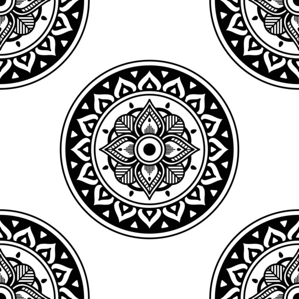 Mandala Seamless Pattern Black White Islam Arabic Pakistan Moroccan Turkish — 스톡 벡터