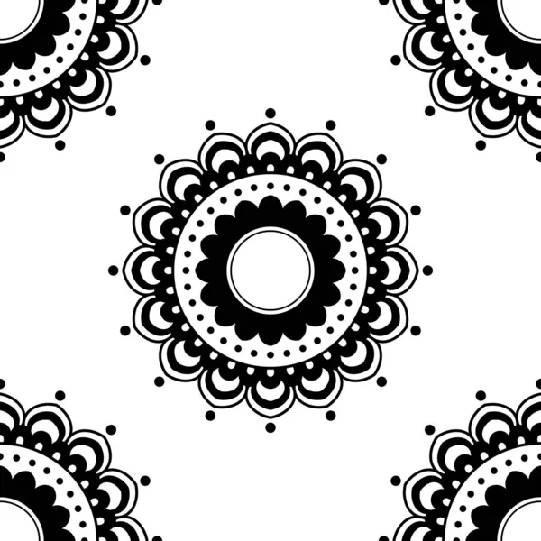 曼荼羅のシームレスなパターン黒と白 イスラーム アラビア語 パキスタン モロッコ トルコ インド スペインのモチーフ ベクターイラスト Eps — ストックベクタ