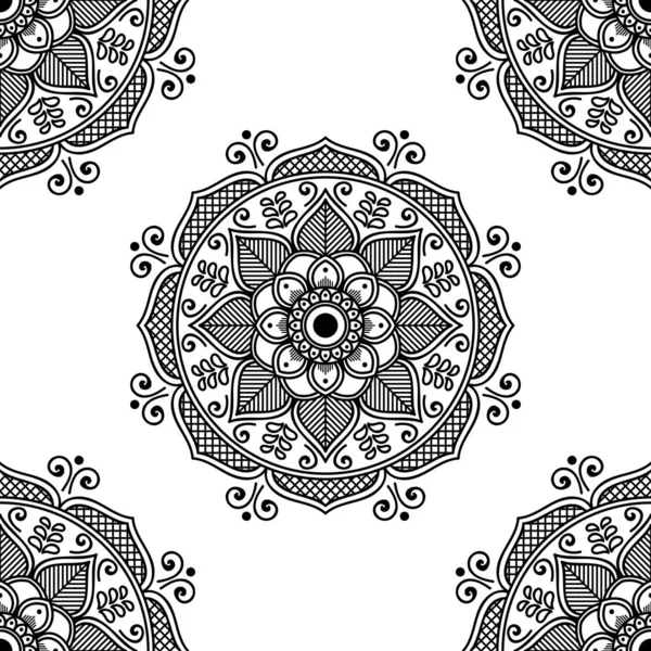 Mandala Seamless Pattern Black White Islam Arabic Pakistan Moroccan Turkish — 스톡 벡터