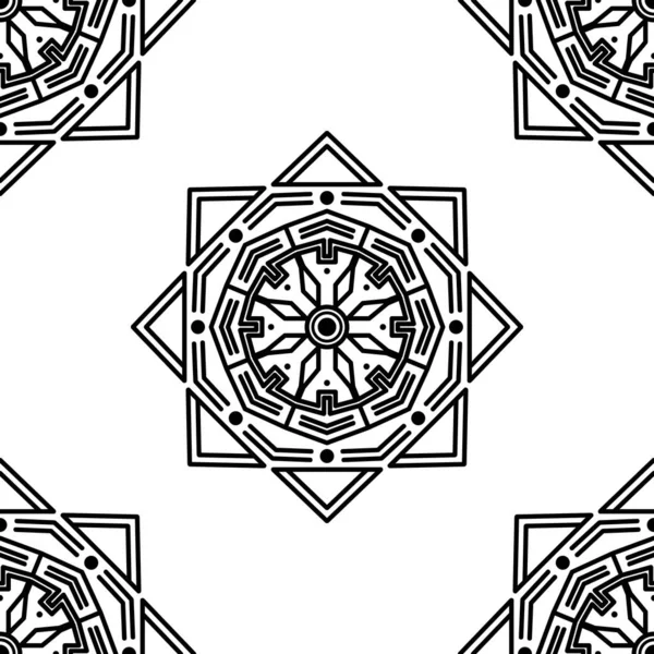 Mandala Modello Senza Cuciture Bianco Nero Islam Arabo Pakistan Motivi — Vettoriale Stock