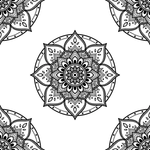 Mandala Modello Senza Cuciture Bianco Nero Islam Arabo Pakistan Motivi — Vettoriale Stock