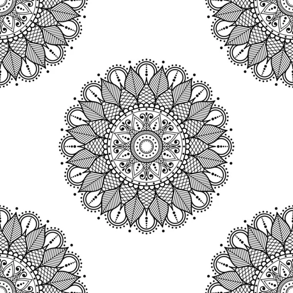 Mandala Seamless Pattern Black White Islam Arabic Pakistan Moroccan Turkish — Stock Vector