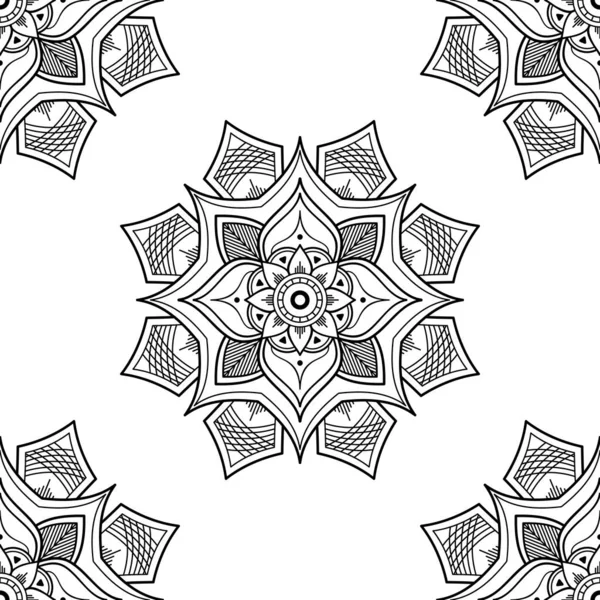 Mandala Seamless Pattern Black White Islam Arabic Pakistan Moroccan Turkish — 스톡 벡터