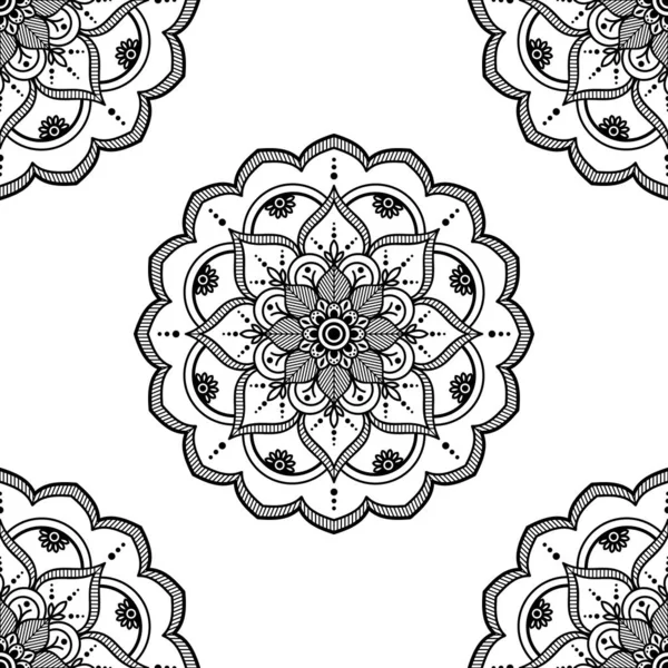 Patrón Sin Costuras Mandala Blanco Negro Islam Árabe Pakistán Marroquí — Vector de stock