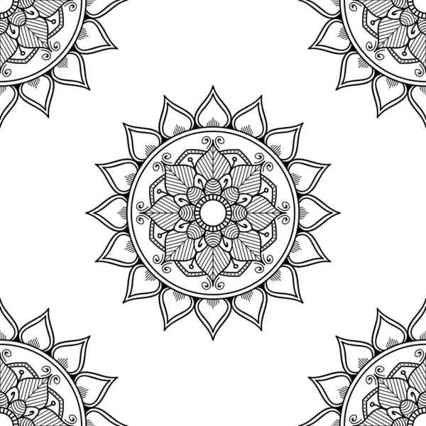 Mandala Seamless Pattern Black White Islam Arabic Pakistan Moroccan Turkish — 스톡 벡터