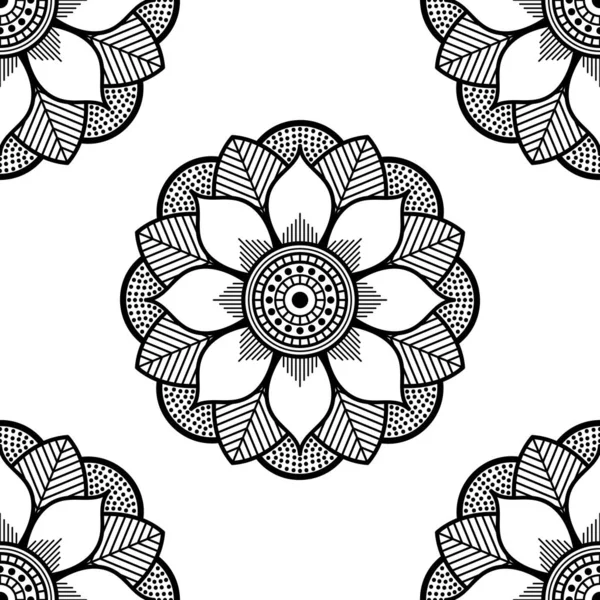 Mandala Motif Sans Couture Noir Blanc Islam Arabe Pakistan Marocain — Image vectorielle