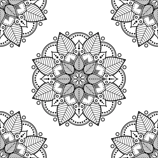 Mandala Modello Senza Cuciture Bianco Nero Islam Arabo Pakistan Motivi — Vettoriale Stock