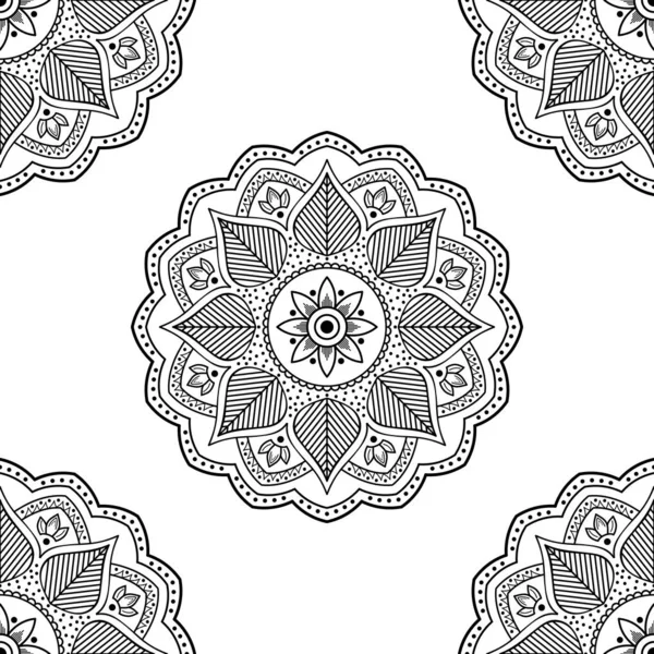 Mandala Motif Sans Couture Noir Blanc Islam Arabe Pakistan Marocain — Image vectorielle