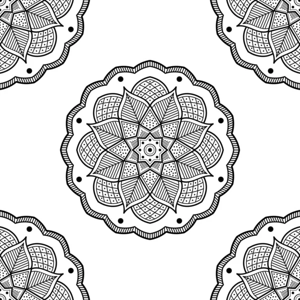 Mandala Seamless Pattern Black White Islam Arabic Pakistan Moroccan Turkish — Stock Vector