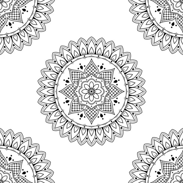 Mandala Seamless Pattern Black White Islam Arabic Pakistan Moroccan Turkish — 스톡 벡터