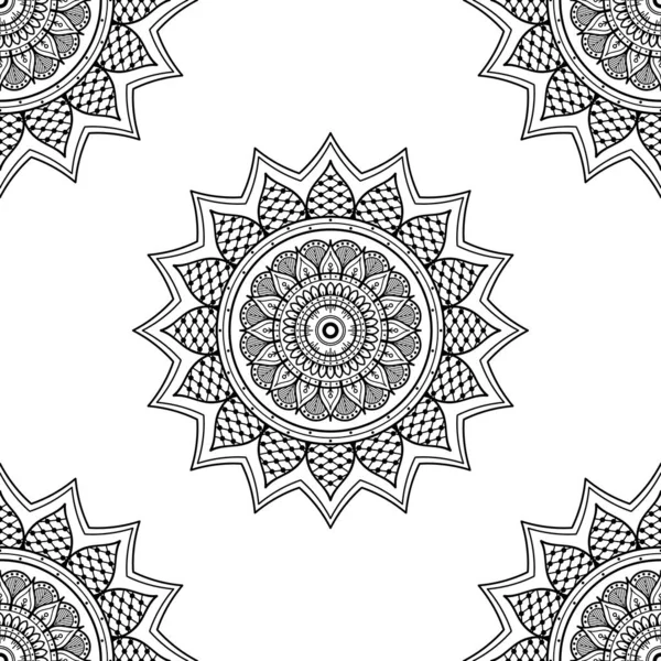 Mandala Seamless Pattern Black White Islam Arabic Pakistan Moroccan Turkish — 스톡 벡터