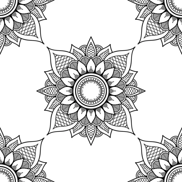 Mandala Seamless Pattern Black White Islam Arabic Pakistan Moroccan Turkish — 스톡 벡터