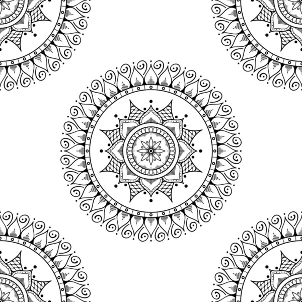 Mandala Motif Sans Couture Noir Blanc Islam Arabe Pakistan Marocain — Image vectorielle