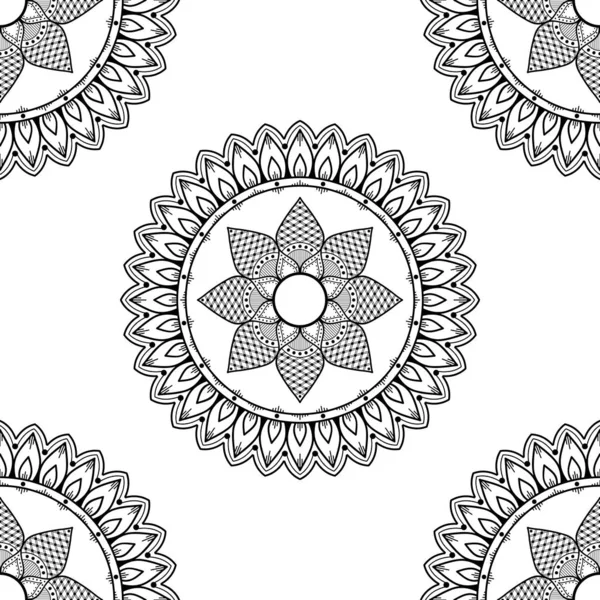 Mandala Motif Sans Couture Noir Blanc Islam Arabe Pakistan Marocain — Image vectorielle