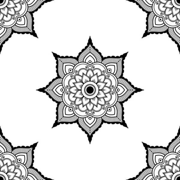 Patrón Sin Costuras Mandala Blanco Negro Islam Árabe Pakistán Marroquí — Vector de stock