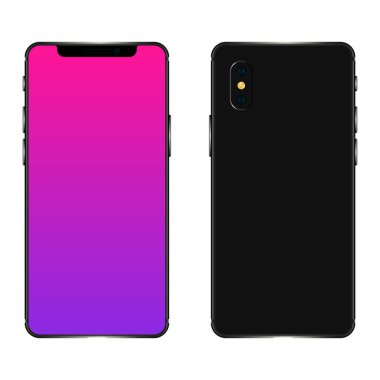 Beyaz arka planda izole edilmiş gerçekçi siyah akıllı telefon. Akıllı telefon gerçekçi vektör çizimi. Beyaz arkaplanda boş ekran izole edilmiş cep telefonu modeliName