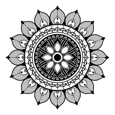 Mandala dekoratif yuvarlak süs. Tebrik kartı, telefon kılıfı baskı, vb için kullanılabilir. Elle çizilmiş arka plan, vektör beyaz izole. Eps 10 