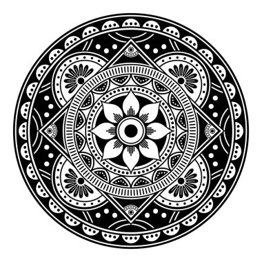 Mandala dekoratif yuvarlak süs. Tebrik kartı, telefon kılıfı baskı, vb için kullanılabilir. Elle çizilmiş arka plan, vektör beyaz izole. Eps 10 