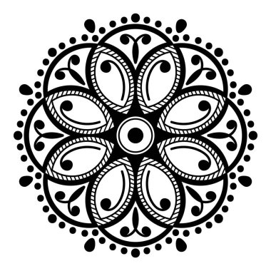 Mandala deseni siyah ve beyaz. İslam, Arapça, Pakistan, Fas, Türkçe, Hindistan, İspanya motifleri. El çizimi arka plan. Boyama kitabı ve tebrik kartı olarak kullanılabilir.