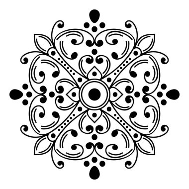 Mandala deseni siyah ve beyaz. İslam, Arapça, Pakistan, Fas, Türkçe, Hindistan, İspanya motifleri. El çizimi arka plan. Boyama kitabı ve tebrik kartı olarak kullanılabilir.