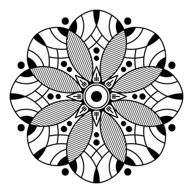 Mandala deseni siyah ve beyaz. İslam, Arapça, Pakistan, Fas, Türkçe, Hindistan, İspanya motifleri. El çizimi arka plan. Boyama kitabı ve tebrik kartı olarak kullanılabilir.