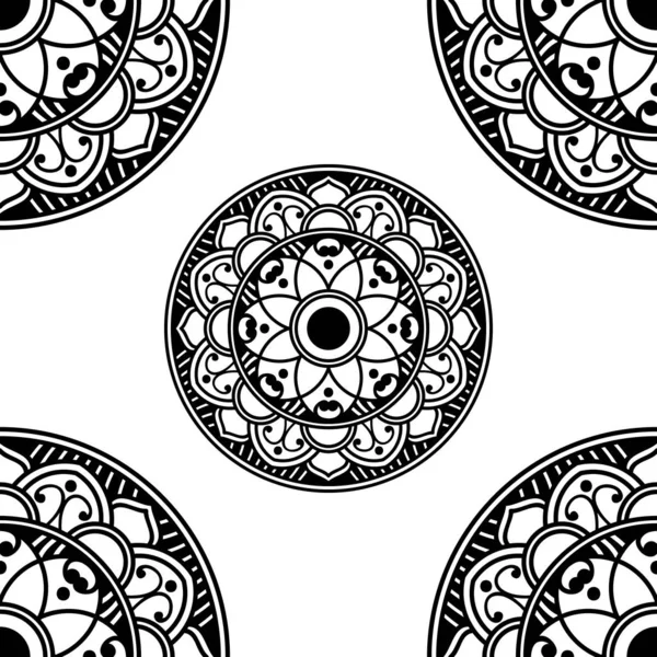 Mandala Pattern Black White Islam Arabic Pakistan Moroccan Turkish Indian — 스톡 벡터