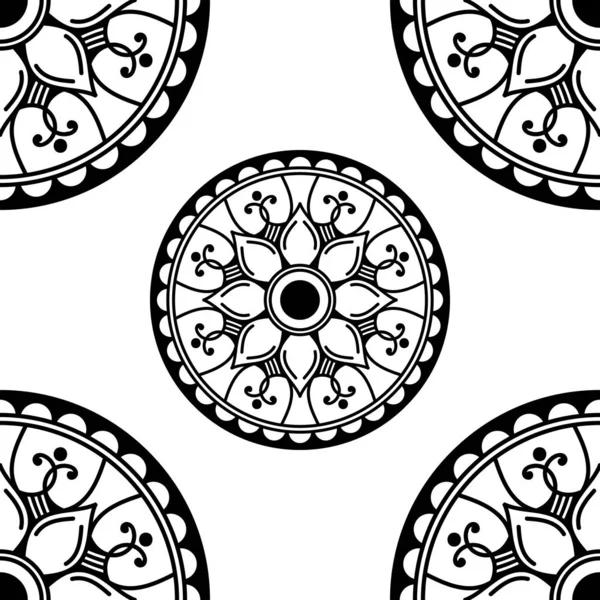 Mandala Motif Noir Blanc Islam Arabe Pakistan Marocain Turc Indien — Image vectorielle