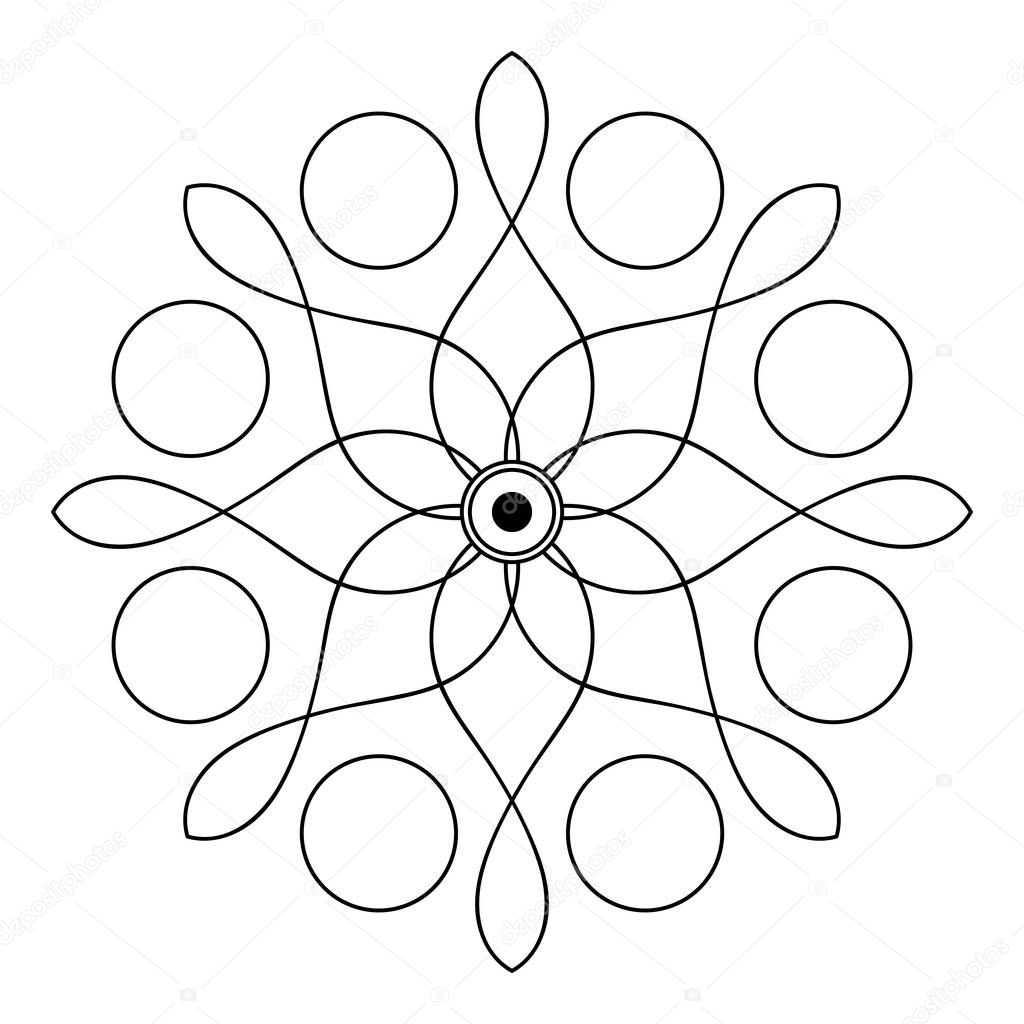 Mandala pattern black and white. Islam, Arabic, Pakistan, Moroccan, Turkish, Indian, Spain motifs. Hand drawn background. Can be used for coloring book, greeting card.