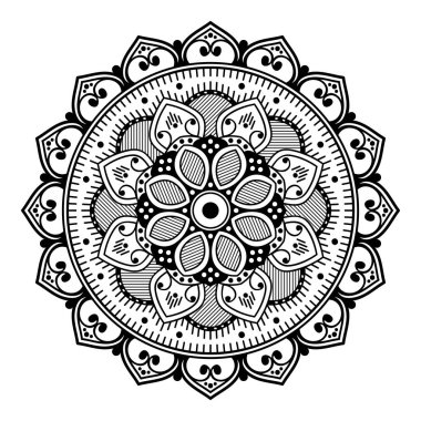 Lazer kesimi için mandala şeklinde dekoratif el yapımı yuvarlak desen. Vektör beyazda izole edildi.