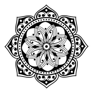 Lazer kesimi için mandala şeklinde dekoratif el yapımı yuvarlak desen. Vektör beyazda izole edildi.
